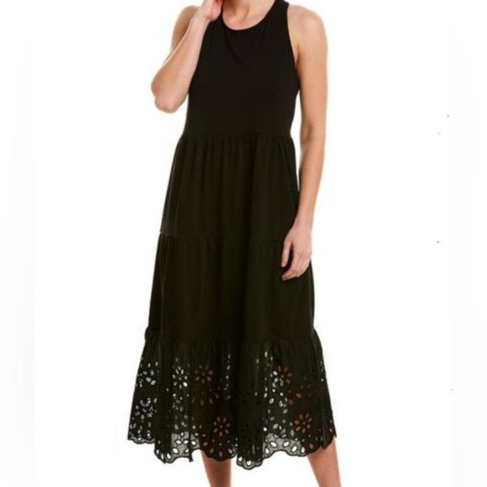 J Crew Prairie Black Cotton Eyelet Embroidery Criss Cross Sleeveless Dress